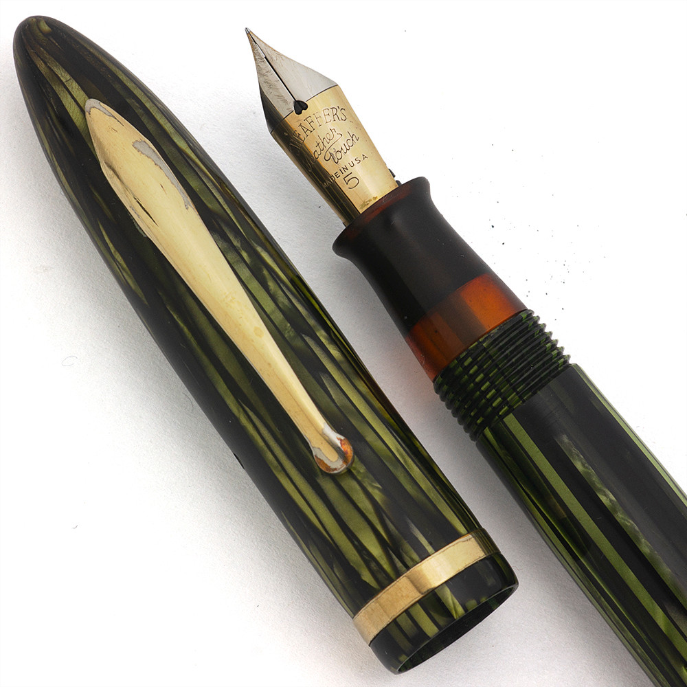 Sheaffer Balance 500 Fountain Pen (Mid-1930s) Green Striated w GT, Lever  Fill, Extra-Fine Feather Touch #5 Nib (Excellent, Restored)