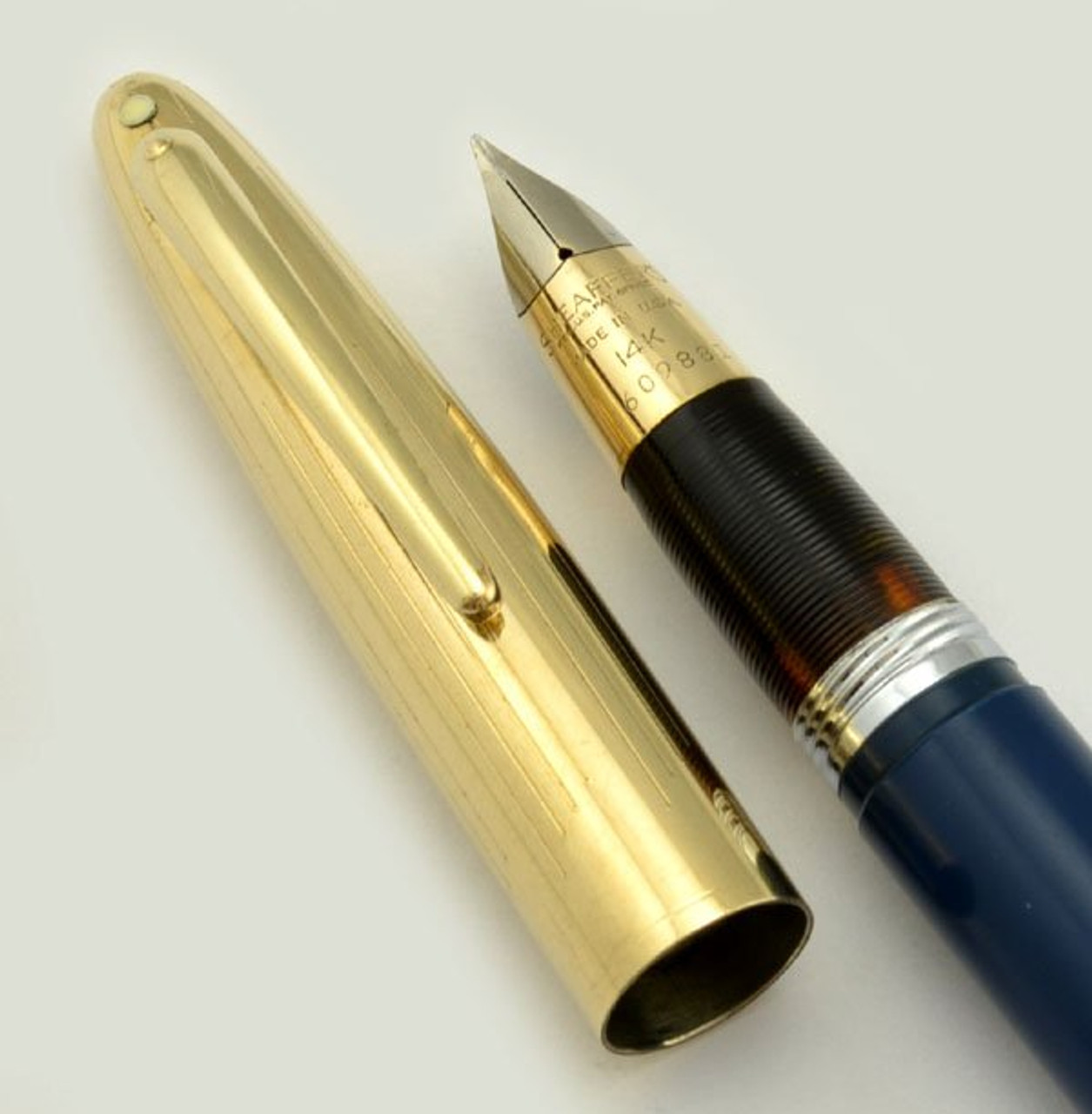 Sheaffer Crest Deluxe Fountain Pen -  Persian Blue, "Fat" Touchdown, Fine Triumph Nib (Excellent, Restored)