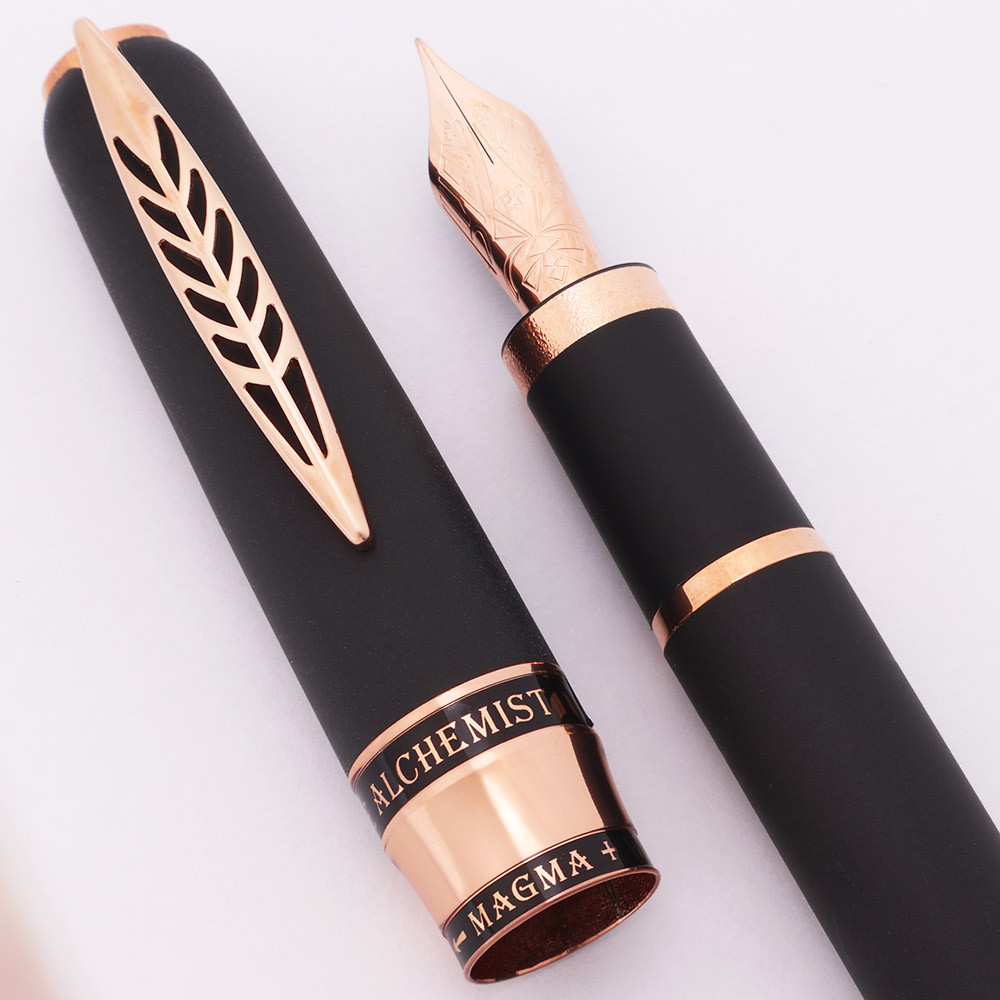Pineider Alchemist Fountain Pen - Stromboli Black w RG Trim, C/C, EF Steel Nib (Near Mint, Works Well)