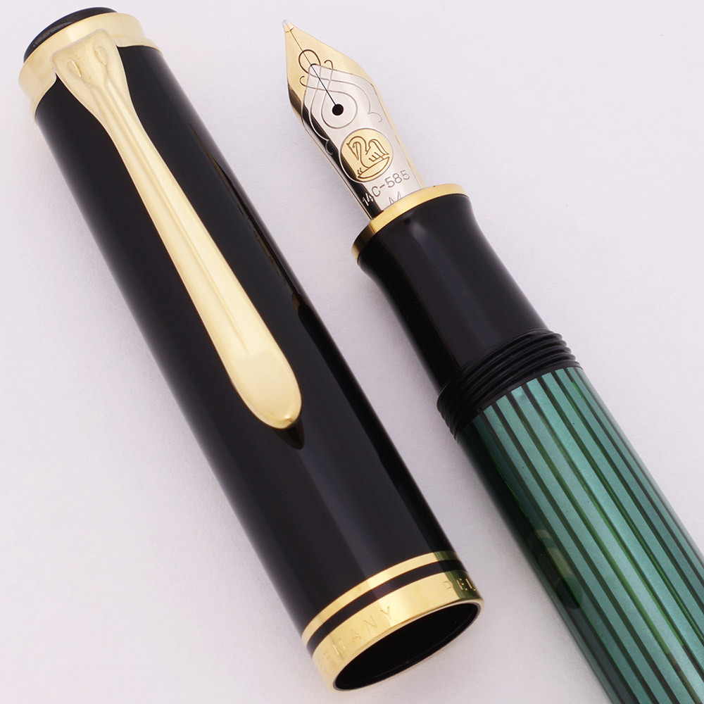 Pelikan M600 Souveran Fountain Pen - Green and Black, Piston Filler, Medium 14k Nib  (Excellent, Works Well)