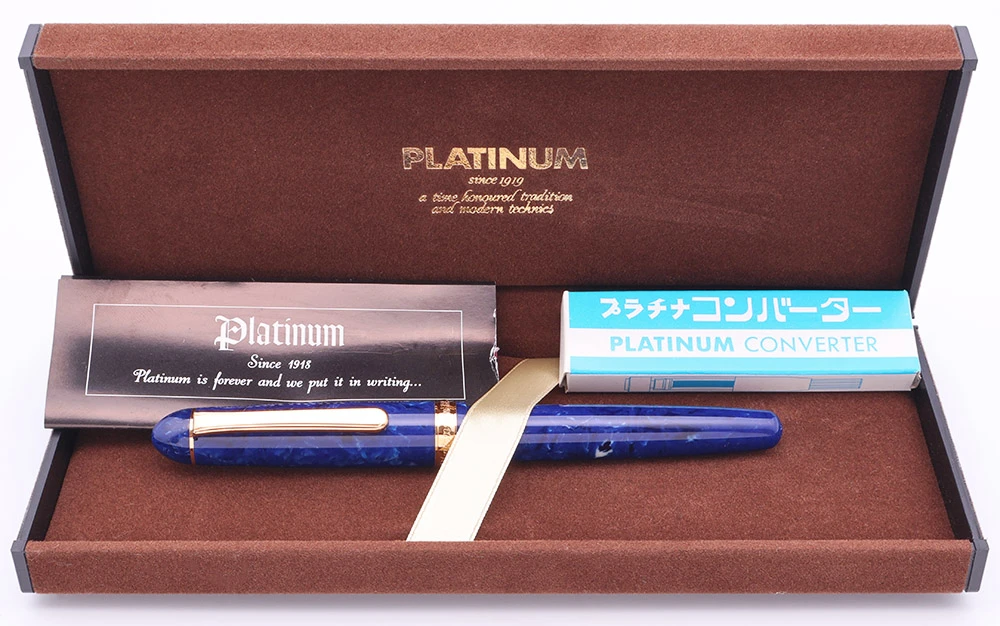 Platinum 3776 RE Celluloid Fountain Pen (1990s) - Midnight Ocean (Lapis), 18k Broad Nib (Near Mint in Box, Works Well)