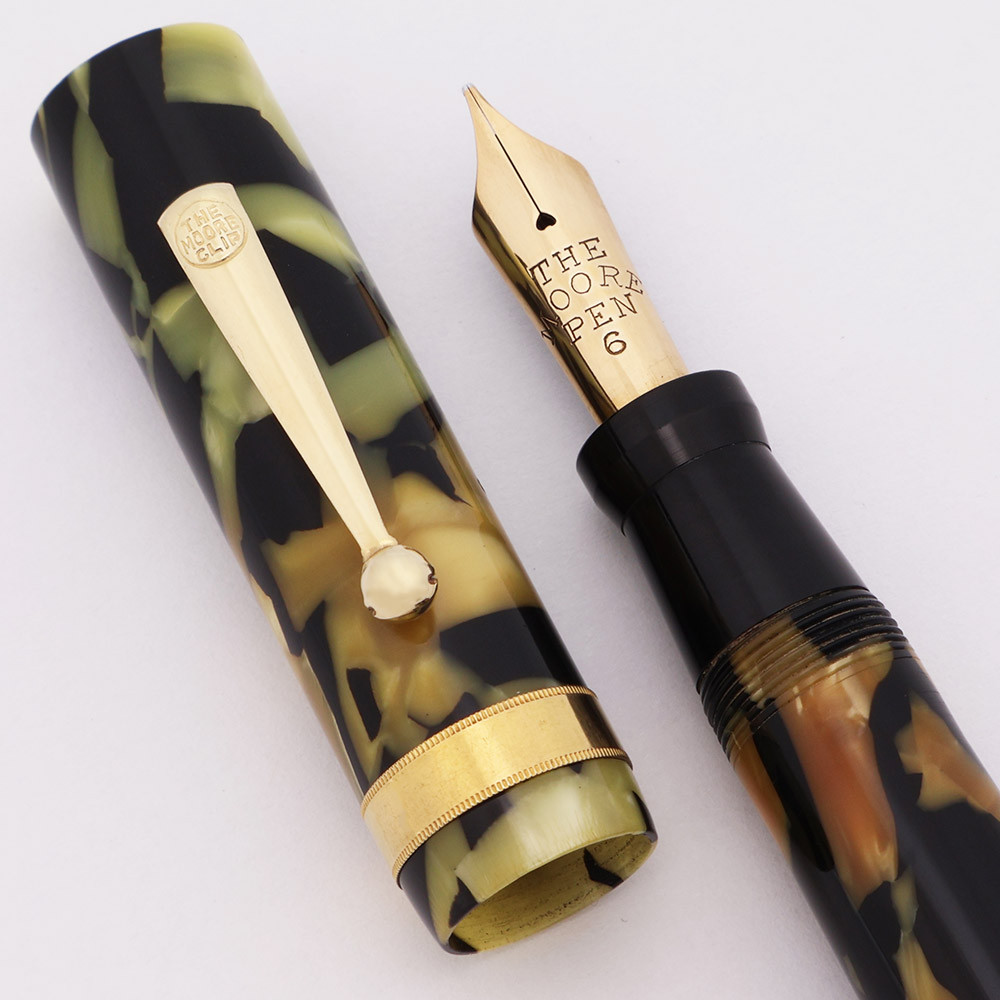 Moore 96 Fountain Pen Oversize (1930s) - Black and Pearl, Lever