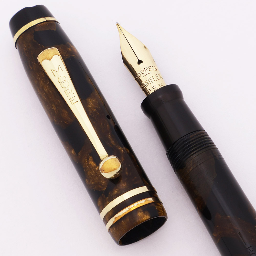 Moore 83 Fountain Pen (1930s) - Black and Bronze, 14k Flexible Nib (Excellent, Restored)