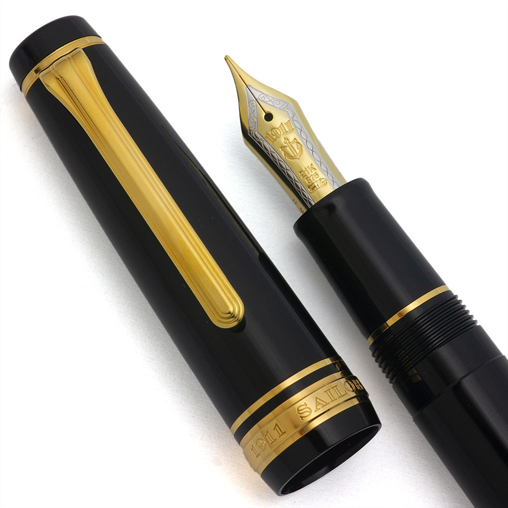 Sailor Pro Gear Fountain Pen - Black w Gold Trim, C/C, Hard Medium