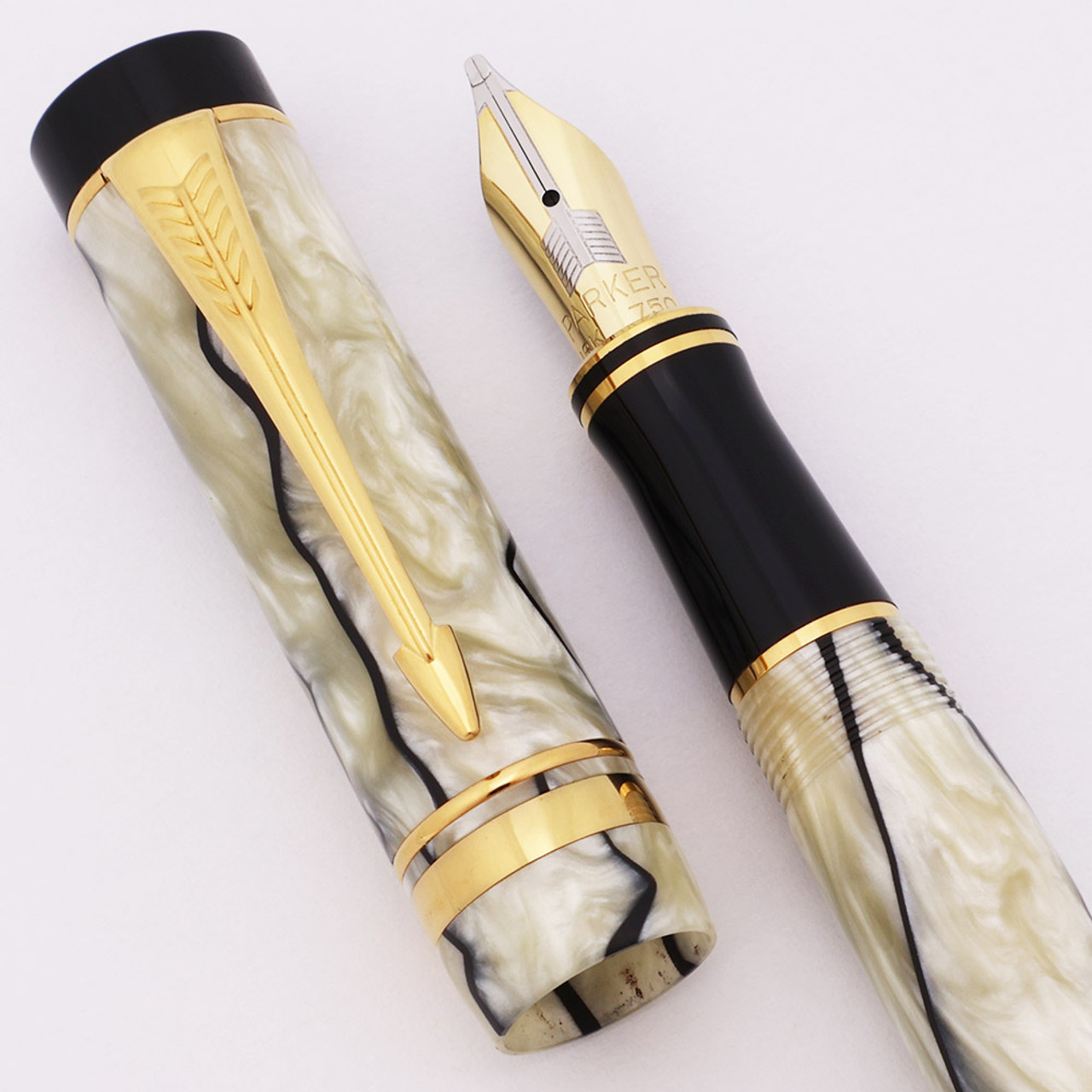 Parker Duofold International Fountain Pen (Mark 1, 1992) -- Black Pearl, 18k BBB Nib (Excellent, Works Well)