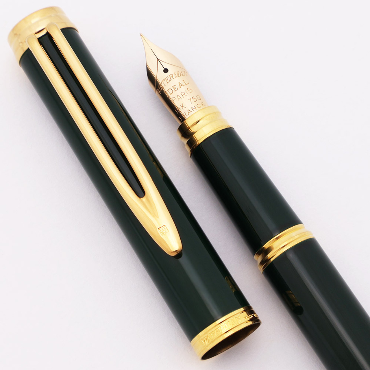 Waterman Gentleman Fountain Pen (1970s-80s) - Dark Green Lacquer, Gold Trim, Extra-Fine 18k Nib (Excellent, Works Well)