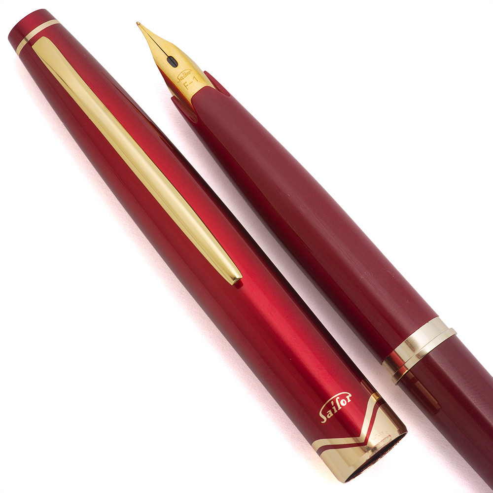 Sailor Pocket Fountain Pen (1970s) - Red w Gold Trim, Cartridge Filler, F-1 Gold Plated Nib (Excellent +, Works Well)