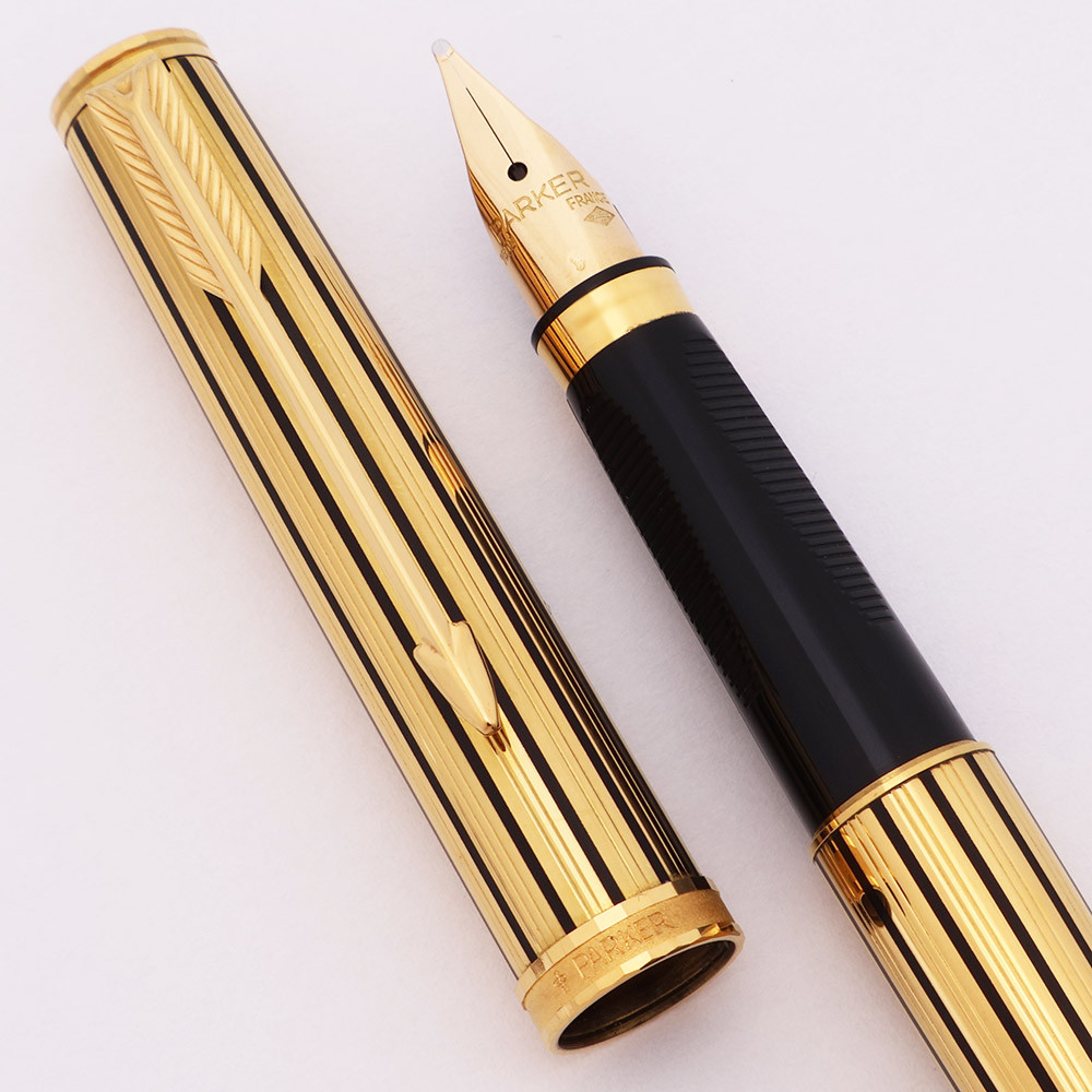Parker 75 Premier Fountain Pen  (1983-94) - Athenes Striped Chinese Lacquer, C/C, Broad 14K nib (Near Mint, Works Well)