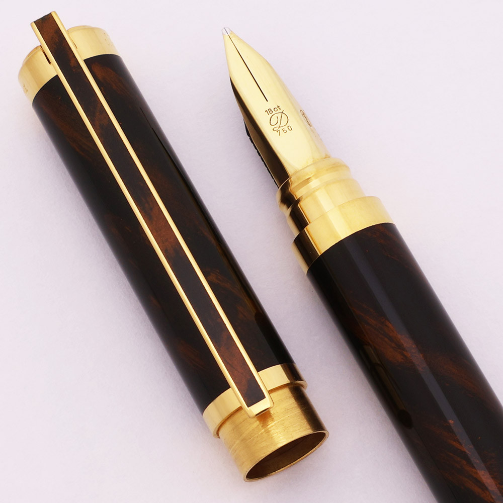 S T Dupont La Plume Ultime Fountain Pen (1980s) - Brown Marble w