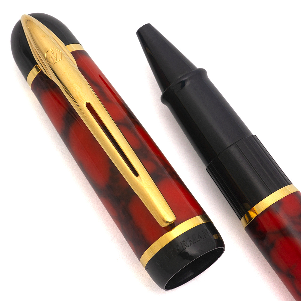 Waterman Phileas Rollerball Pen - Red w Black Veins and GT (Excellent, Works Well)