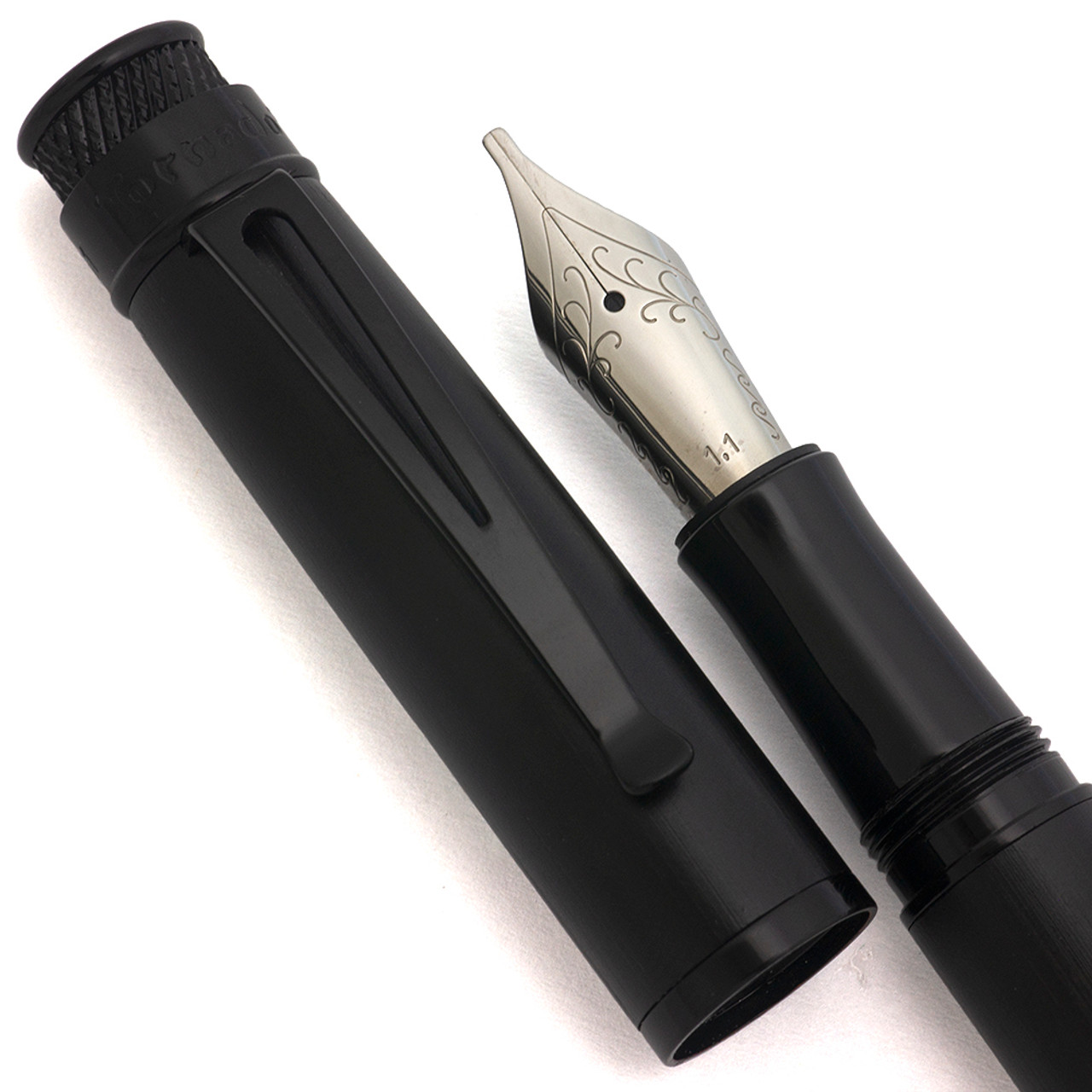 Retro 51 Tornado Fountain Pen (2019) - Matte Black w Shiny black trim, C/C, 1.1mm Steel Nib  (Near Mint, Works Well)
