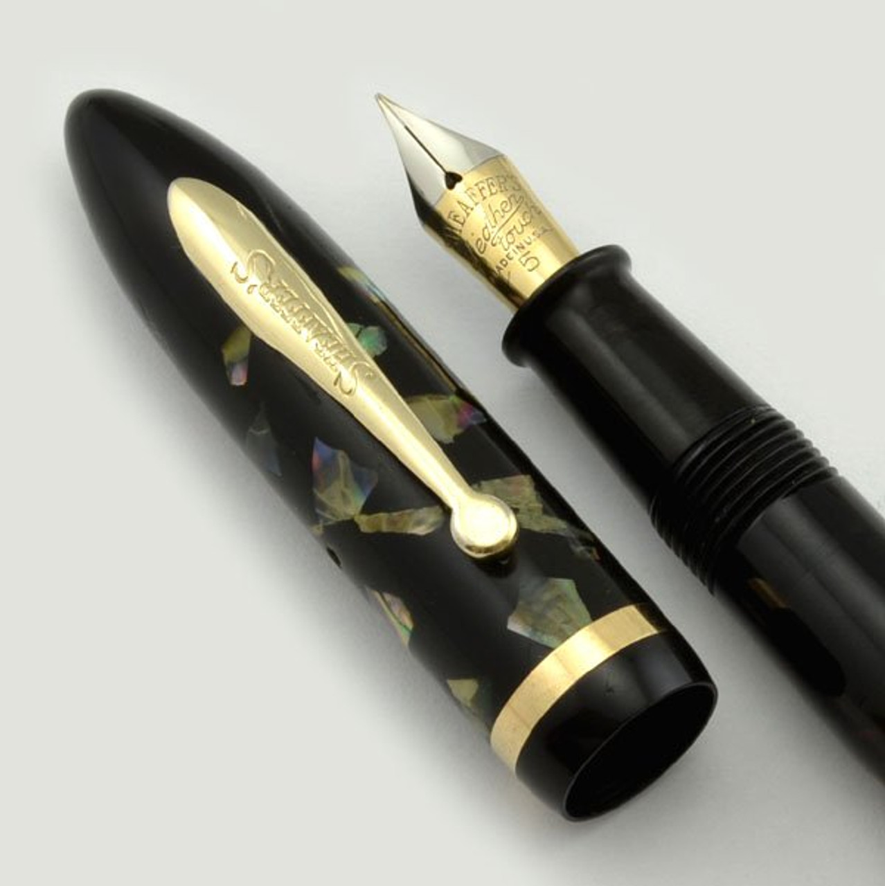 Sheaffer Feather Touch 5 - 5" Size, Ebonized Pearl, Vac-Fill, Flexible Nib (Excellent, Restored)