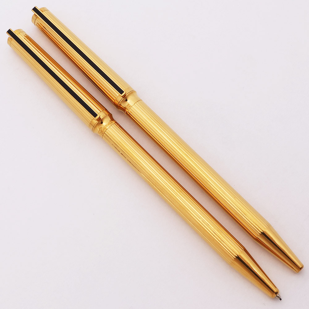 S T Dupont Montparnasse Ballpoint and Pencil Set  - Gold Played Fluted (Excellent +, Working Well)