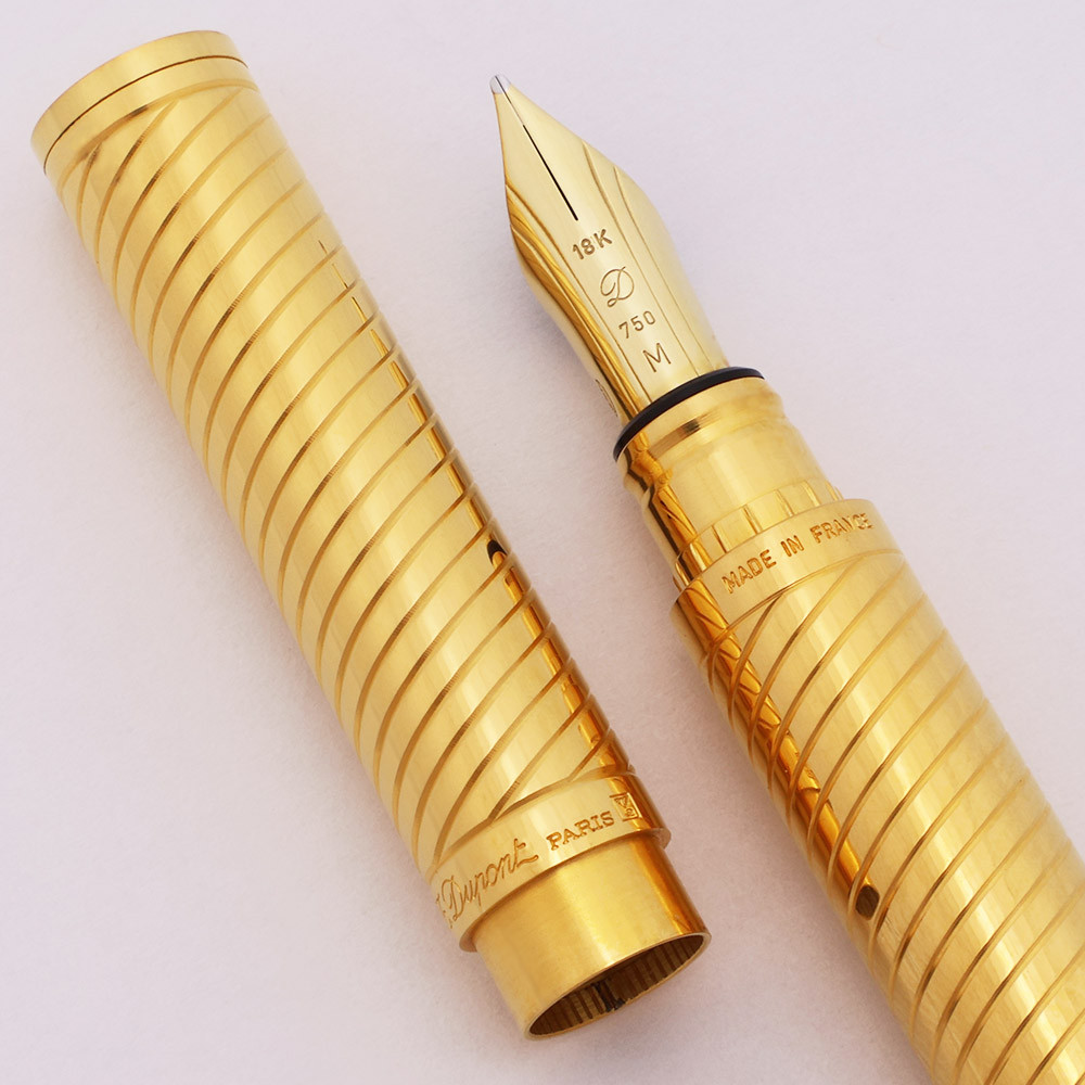 S T Dupont Lady Mascara Fountain Pen (1980s) - Gold Spiral, Cartridge Only, 18k Medium (Excellent +, Works Well)