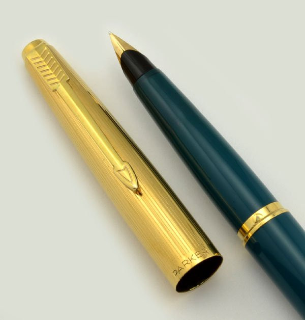 Parker 45 Fountain Pen - Teal, Gold Lined Cap, 14k Medium Nib