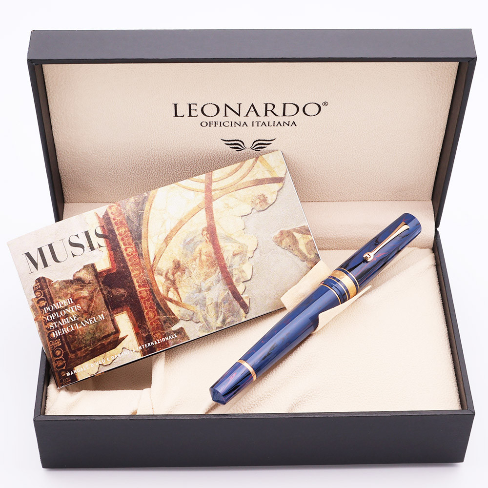 Leonardo Momento Zero Grande LE MUSIS Fountain Pen -   Hearculaneum, Blue Ebonite, Piston Filler, 14k Fine #8 Nib (Near Mint in Box, Works Well)