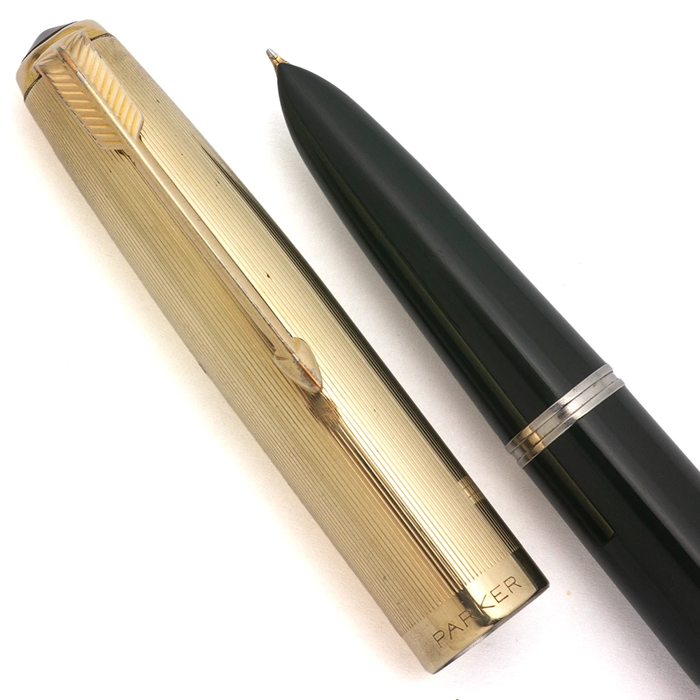 Parker 51 Aerometric Fountain Pen (1950s) - Forest Green, GF Parallel Lines Cap, Medium-Fine Gold Nib (Excellent, Works Well)
