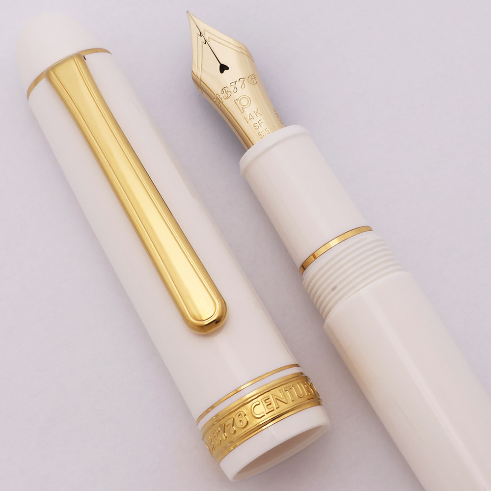 Platinum 3776 Chenonceau Fountain Pen (2011-17) - White w Gold Trim, C/C, 14k Soft-Fine (SF) Nib (Near Mint, Works Well)
