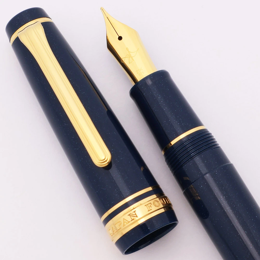 Sailor Pro Gear  LE Fountain Pen (1406/1500, 2021) - "Blue Dawn" Dark Blue w Sparkles, GT, C/C, Hard-Medium (H-M) 21k Gold Nib (Excellent +, Works Well)