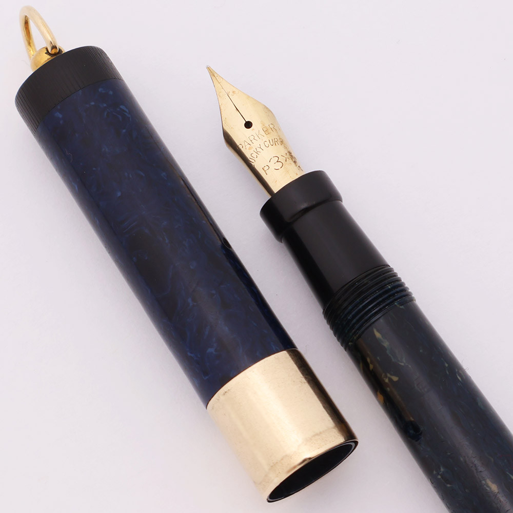 Parker Lady Duofold Ring-Top Fountain Pen (1920s) - Lapis, Wide