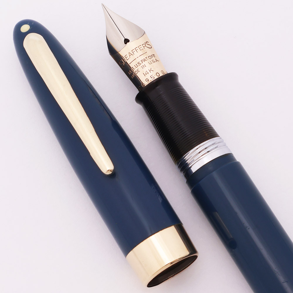 Sheaffer Statesman Fat Touchdown (1949-50) - Persian Blue, 14k Fine Two-Tone Nib (Excellent, Restored)