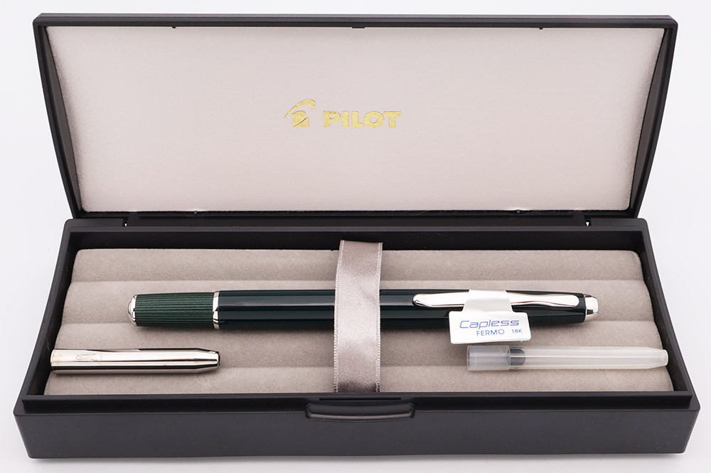Pilot Fermo Fountain Pen (2016) - Dark Green Lacquer, Rhodium Plated Trim,  C/C, 18k Fine Nib (Excellent + in Box, Works Well)