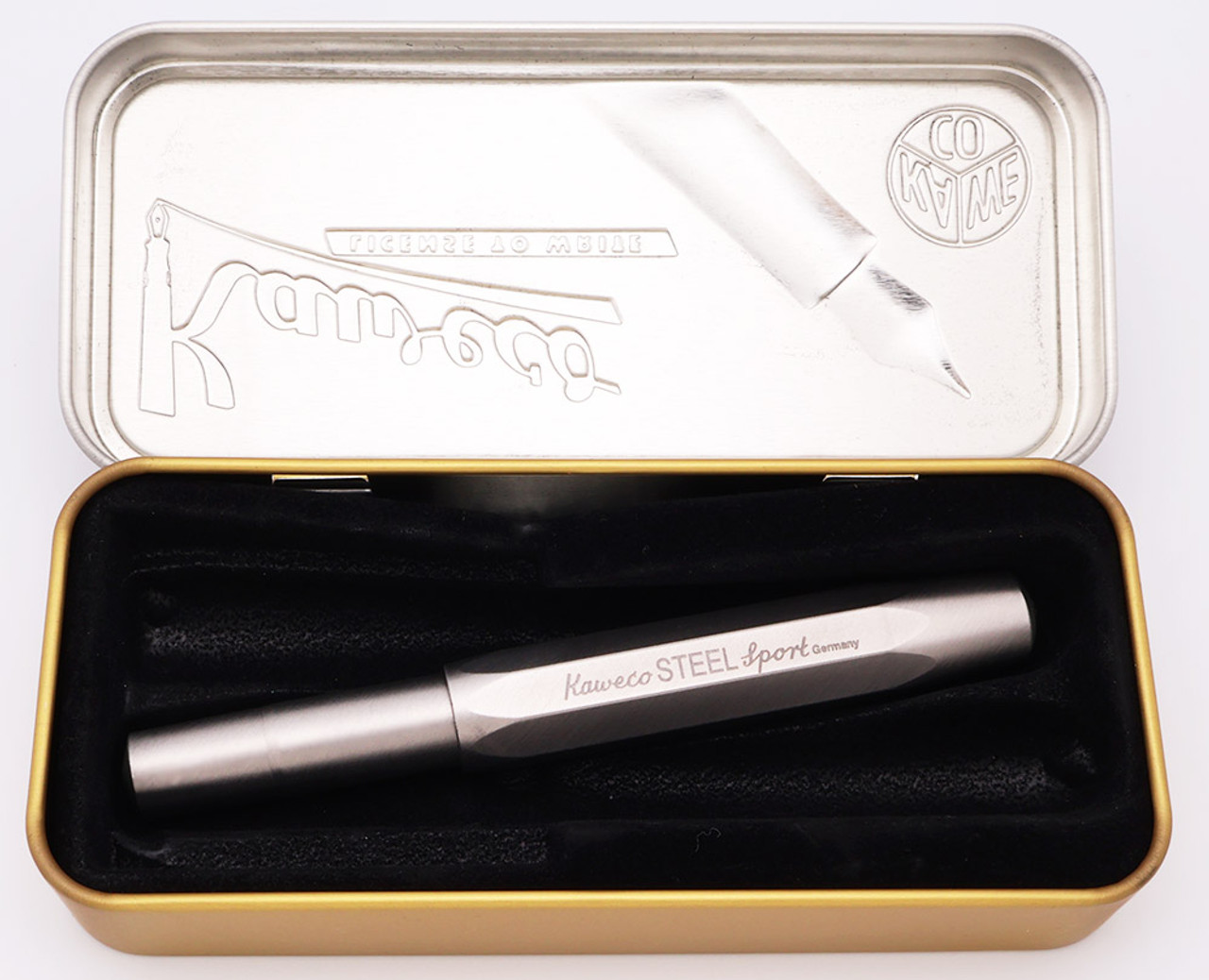 Kaweco Steel Sport Fountain Pen - Stainless Steel w Brushed Finish, Medium Steel Nib (Excellent + in Box, Works Well)