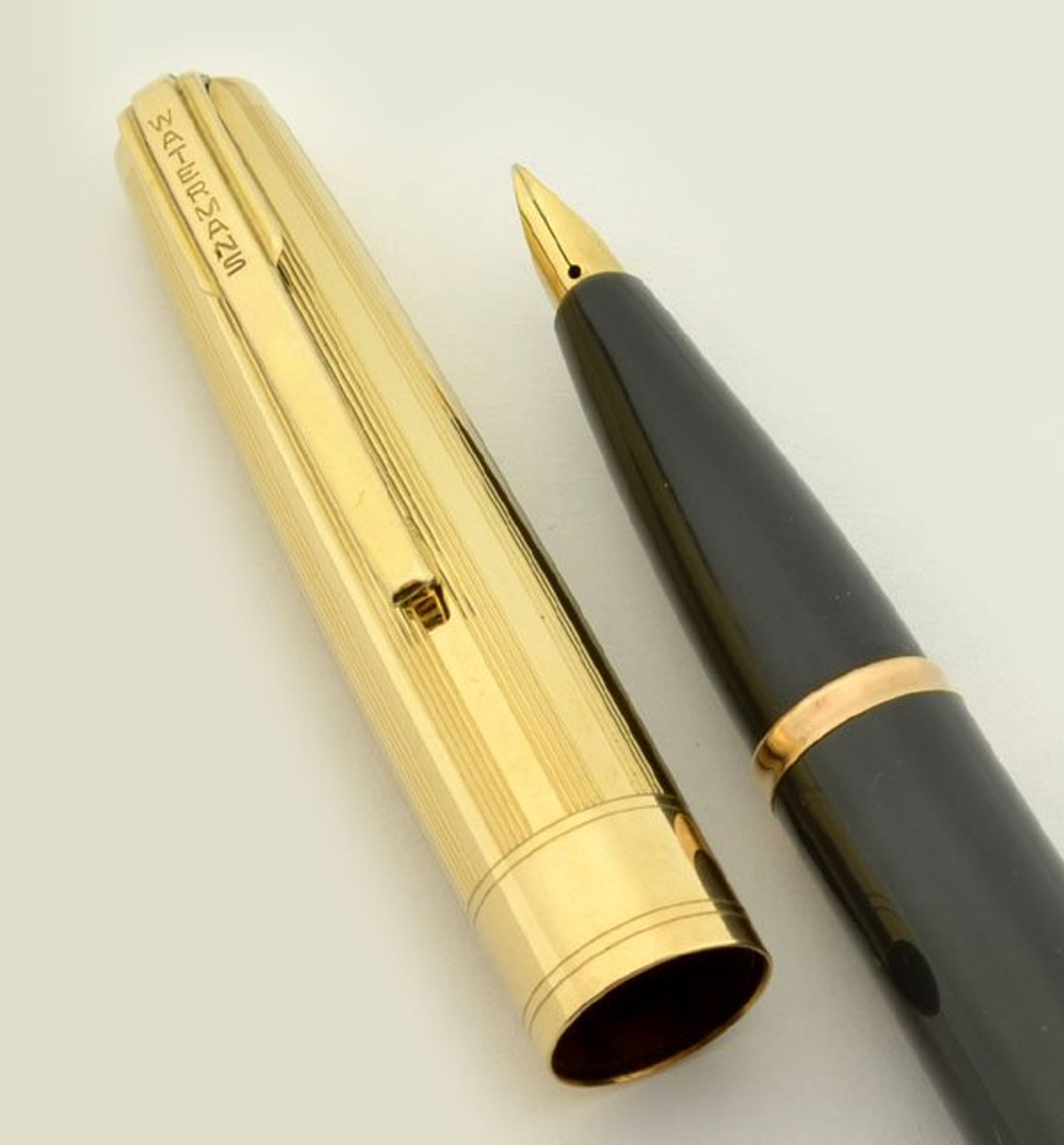 Waterman Taperite Stateleigh Fountain Pen - Grey w Gold  Cap, Fine (Superior, Restored)