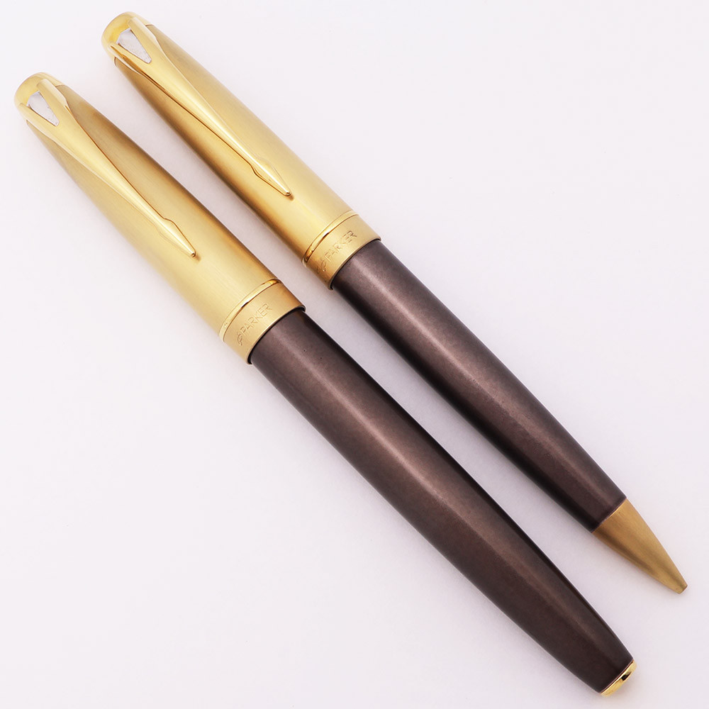 Parker 100 Fountain Pen and Pencil Set (2004) - Smoke Bronze, C/C, 18K ...