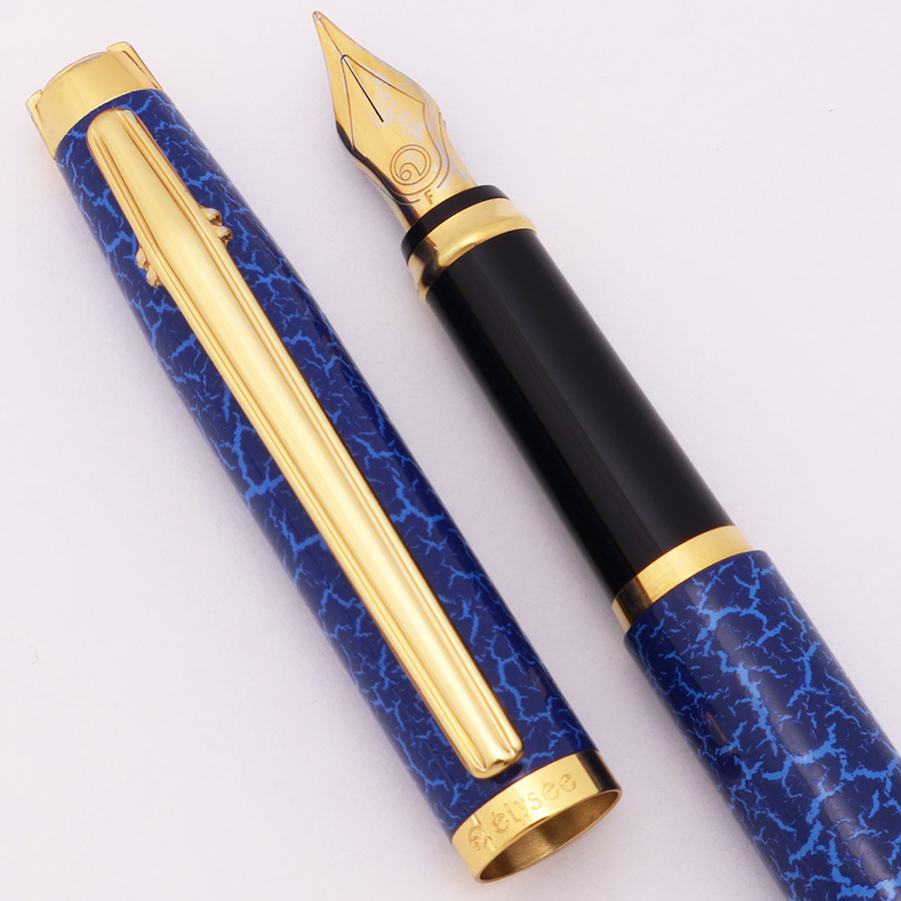 Elysee En Vogue Fountain Pen (1990s) - Blue Alligator Lacquer, C/C,  Fine GP Steel Nib (Excellent +, Works Well)
