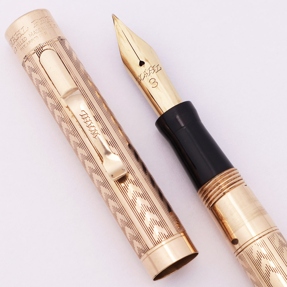 Wahl #3 Fountain Pen (1920s) - Gold Filled Chevron Pattern, Lever Filler, Flexible Fine #3 Nib (Excellent, Restored)