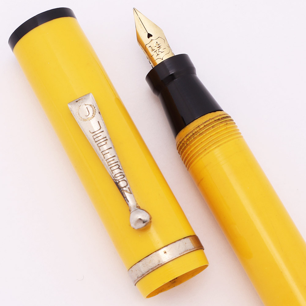 Jefferson Fountain Pen Oversize (1930s) - Yellow, Lever Filler,  Fine Flexible 14k Gold Nib (Excellent, Restored)