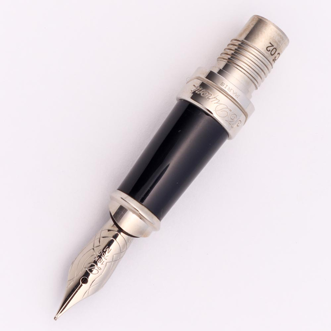 S T Dupont Olympio Large MEDIUM Nib - Silver Color 18k, Gold Trim (Near Mint, Works Well)