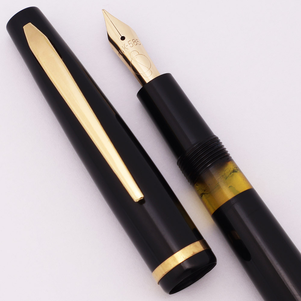 Soennecken 101L Fountain Pen (1940s-50s) - Black with Gold Trim, Piston Filler,  Fine 14k Nib (Excellent, Restored)