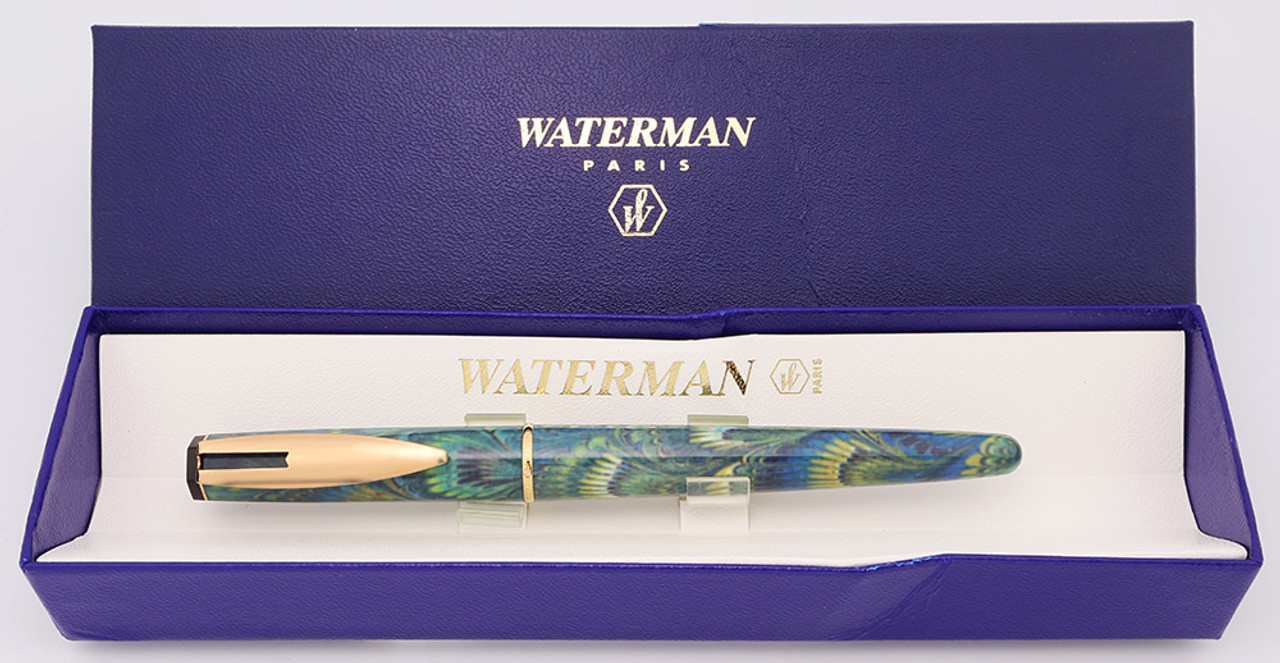 Waterman Reflex Fountain Pen (1990s) - Peacock w/GT, C/C, GP Medium Nib (Mint in Box, Works Well)