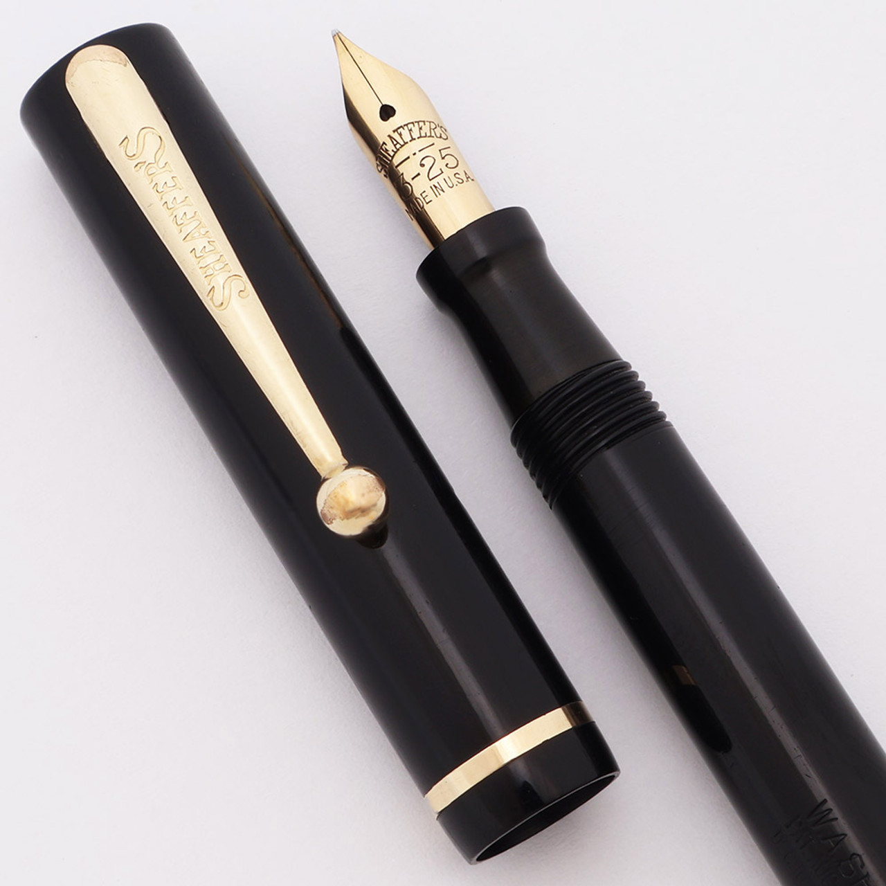 Sheaffer Flat Top 3-25  (1922-30) - Full Length, Slender,  Black, Fine 3-25 Nib (Excellent, Restored)