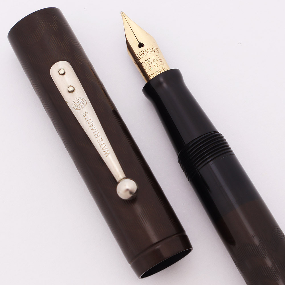 Waterman 52 Fountain Pen (1920s) - BCHR w Nickel Trim,  Lever Filler,  Fine Flexible #2 Gold Nib (Excellent, Restored)