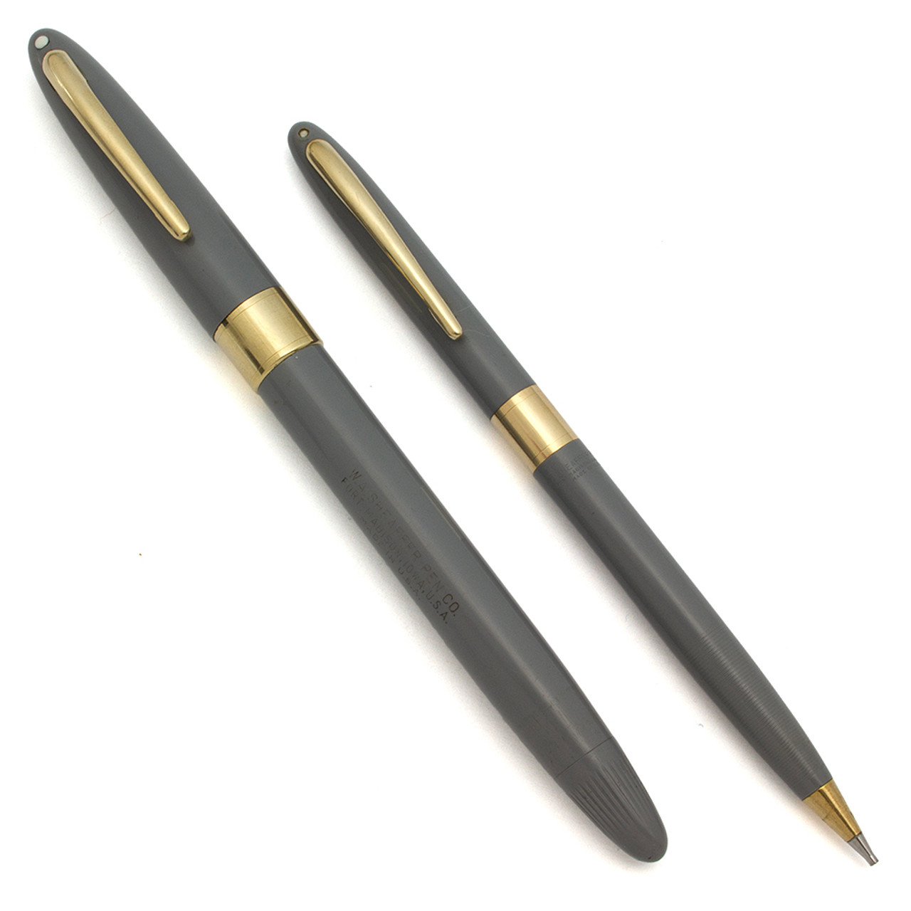 Sheaffer Statesman Snorkel Set (1952-55) - Grey,  Fine PdAg Triumph Nib (Excellent, Restored)