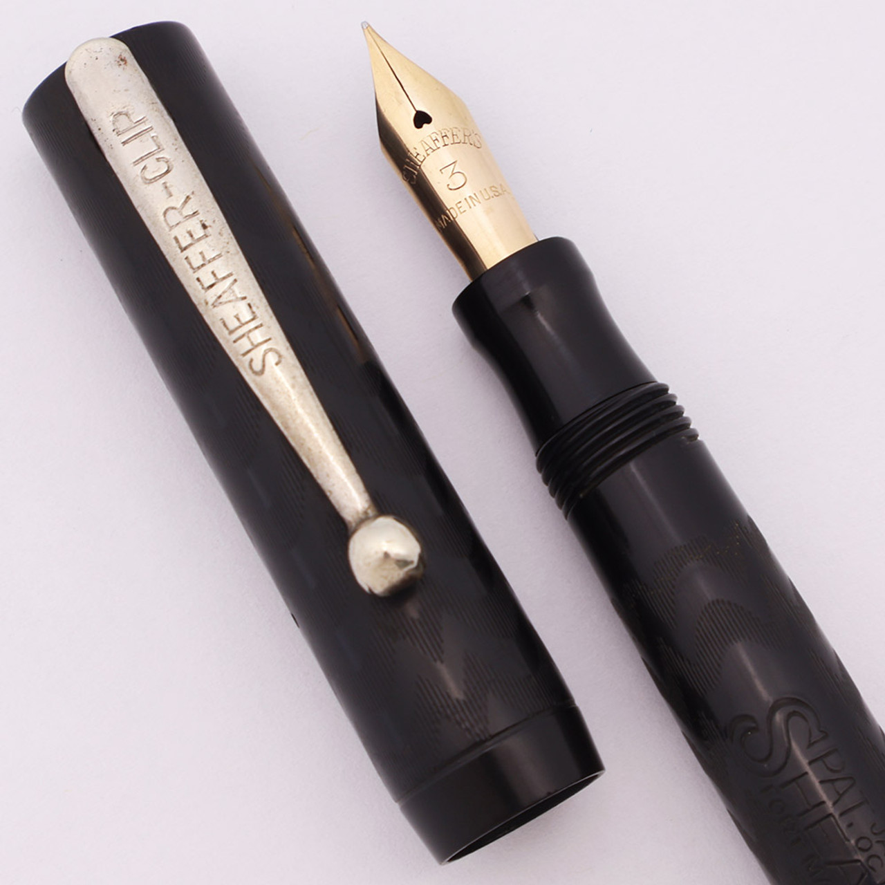 Sheaffer Flat Top Junior Self Filling Fountain Pen  (1920s) - BCHR w Chrome Trim, Lever Filler, Fine #3 Nib (Excellent, Restored)