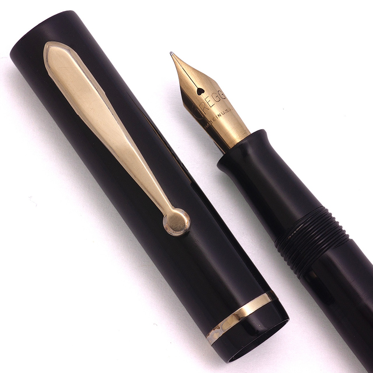 Gregg Flat Top Fountain Pen - Black, Lever Filler, Slim, Fine Gregg Nib (Excellent, Restored)