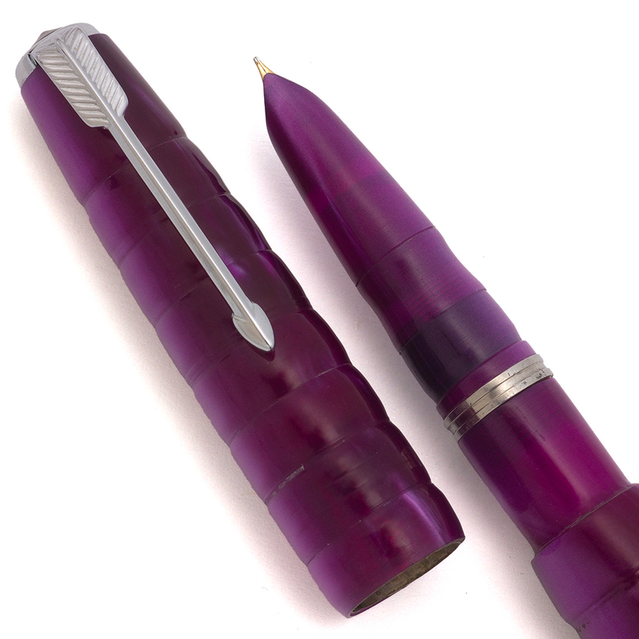 Parker 51 Ariel Kullock "Fantasy" Aerometric - Purple "Tiered" Barrel and Cap w/Gold Clip, Fine Gold Nib (Excellent, Works Well)