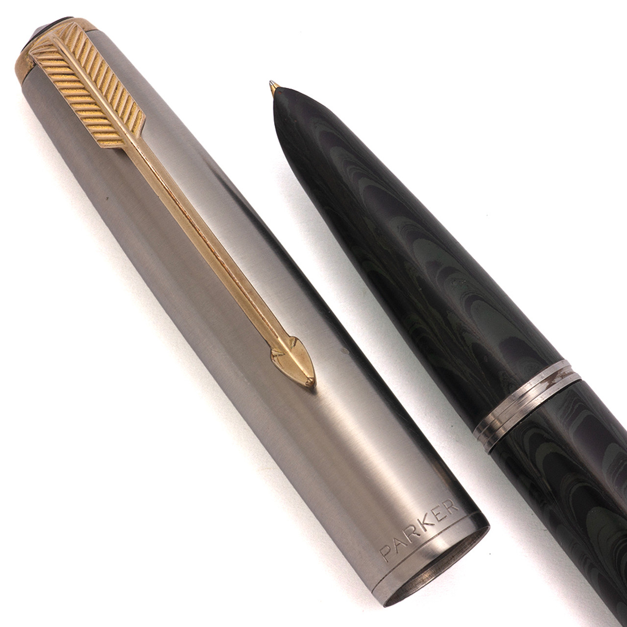 Parker 51 Vacumatic Kullock "Fantasy" - Green Ripple Ebonite, Lustraloy Cap, Fine Gold Nib (Excellent, Works Well)