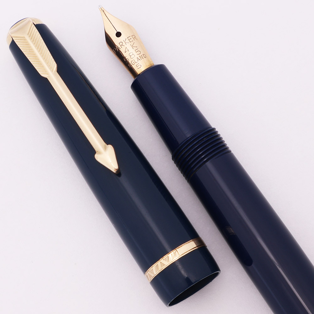 Parker Slimfold Duofold (1962-75, UK)  - Blue w/GT, Aerometric, Medium Fine 14k Nib (Excellent +, Works Well)