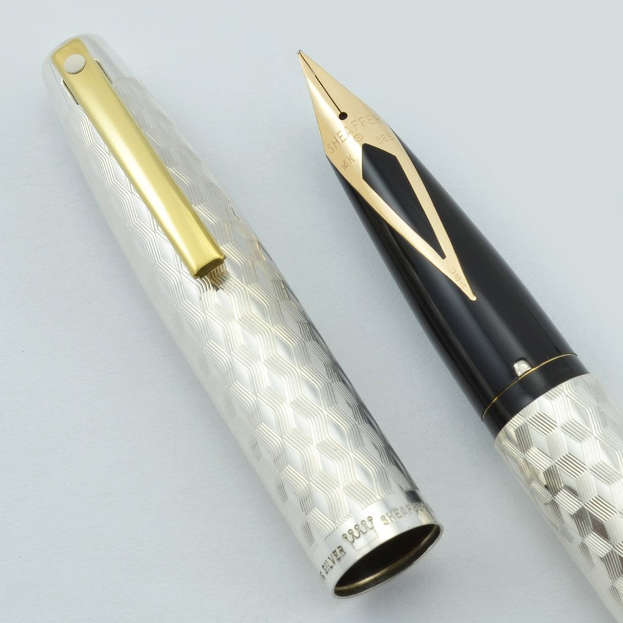 Sheaffer IMPERIAL 834 Fountain Pen - Sterling Marquetry Design, 14k Inlaid Nib (New Old Stock)