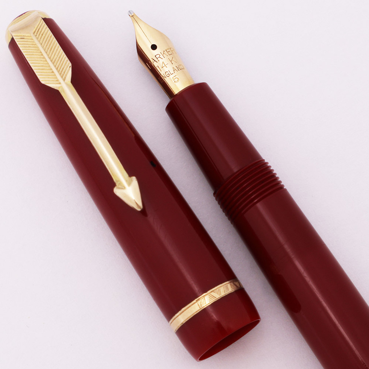 Parker Slimfold Duofold (1962-75, UK)  - Burgundy w GT, Aerometric, Broad 14k Nib (Excellent, Works Well)