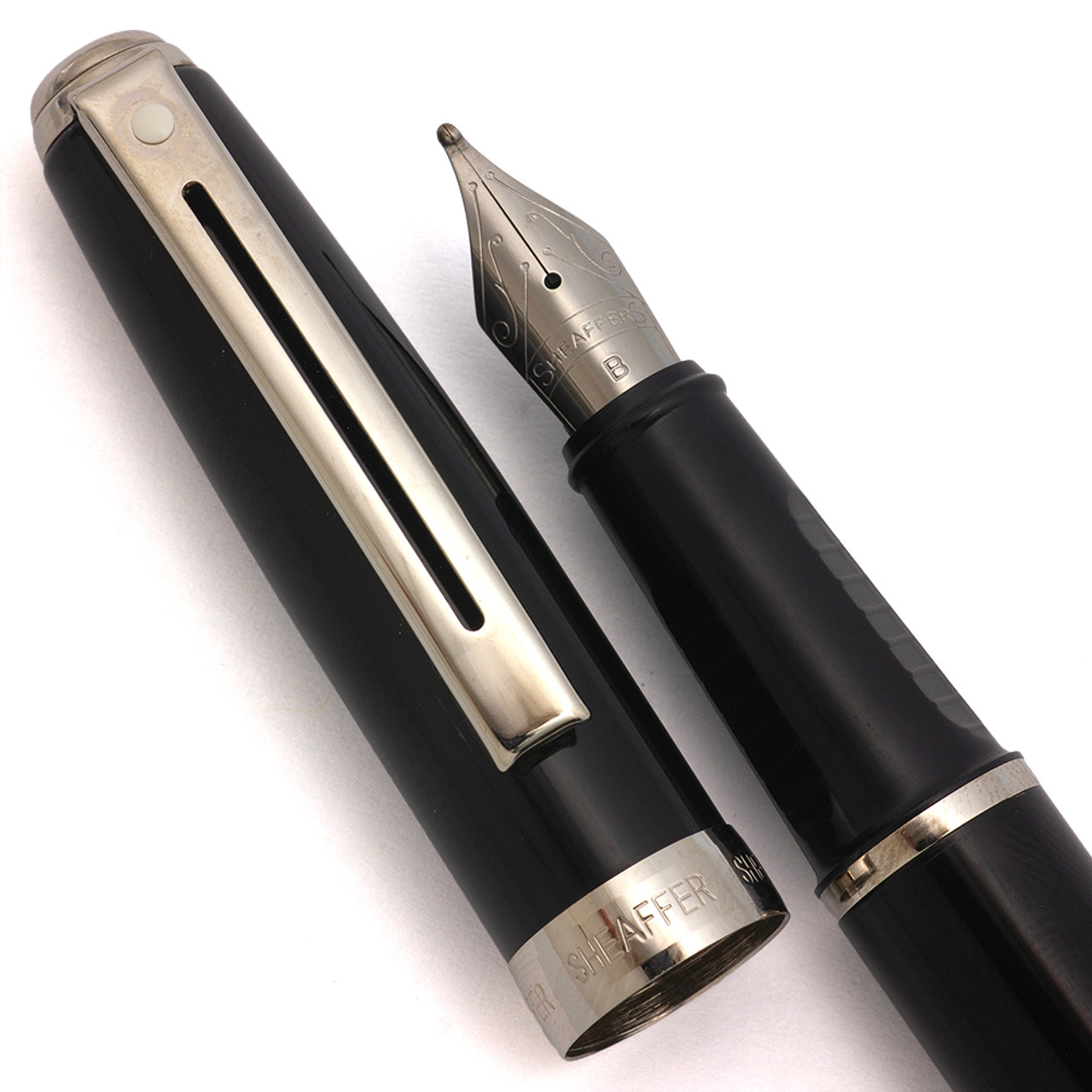 Sheaffer Prelude #373 Fountain Pen - Black w/Chrome Trim, Broad Steel Nib (New Old Stock)