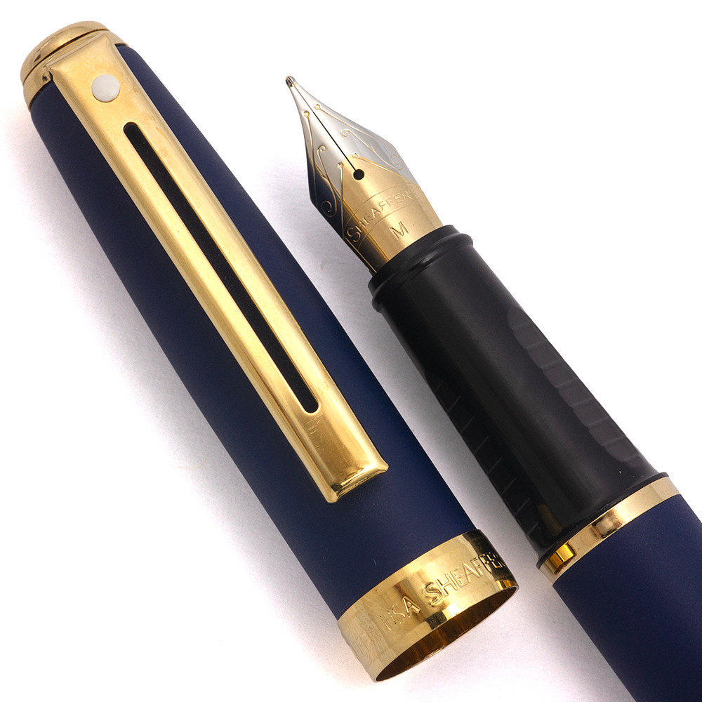 Sheaffer Prelude 347 Fountain Pen (USA) - Matte Navy Blue with Gold Plated Trim, C/C, Medium Steel Nib (New Old Stock)