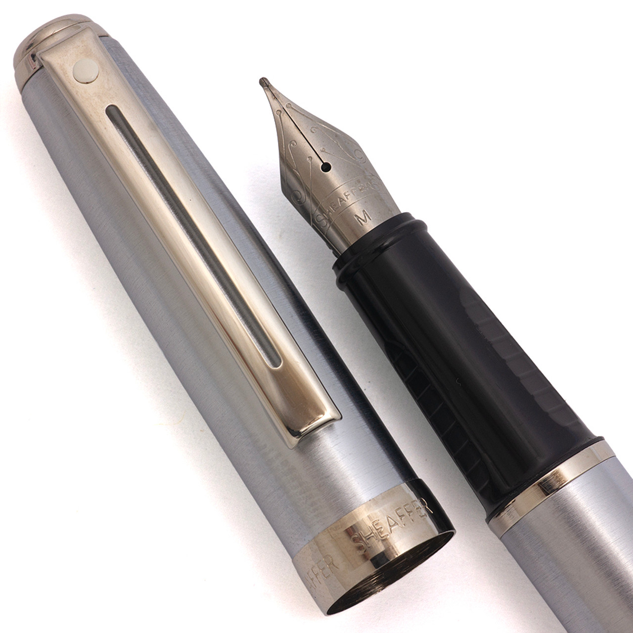 Sheaffer Prelude Fountain Pen  - Brushed Chrome w CT, C/C, Medium Steel Nib (New Old Stock)