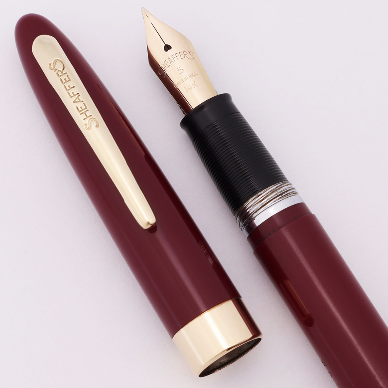 Sheaffer Admiral Snorkel (1950s) - Burgundy w GT,  Fine 14k Nib (Excellent, Works Well)
