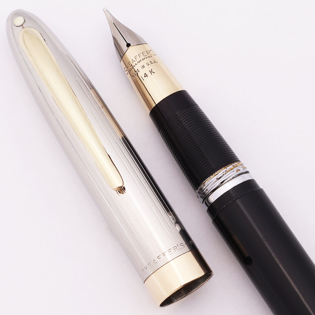 Sheaffer Sentinel Snorkel Fountain Pen (1950s) - Jet Black w Steel Cap,  14k Medium M5 Nib (Excellent, Restored)